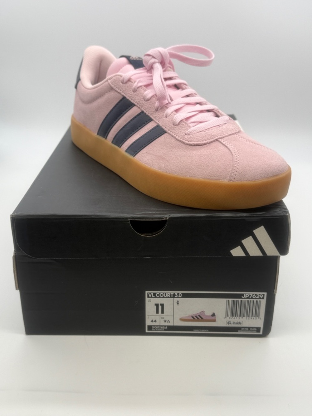 Adidas Pink Suede VL Court 3.0 with Navy Stripes